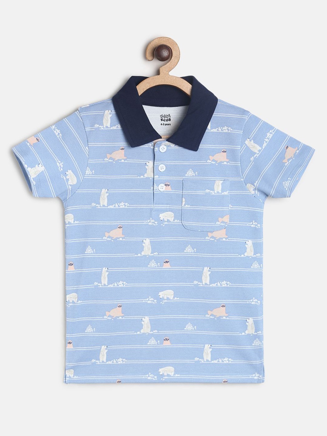 

MINI KLUB Boys Blue Printed Pure Cotton Polo Collar T-shirt
