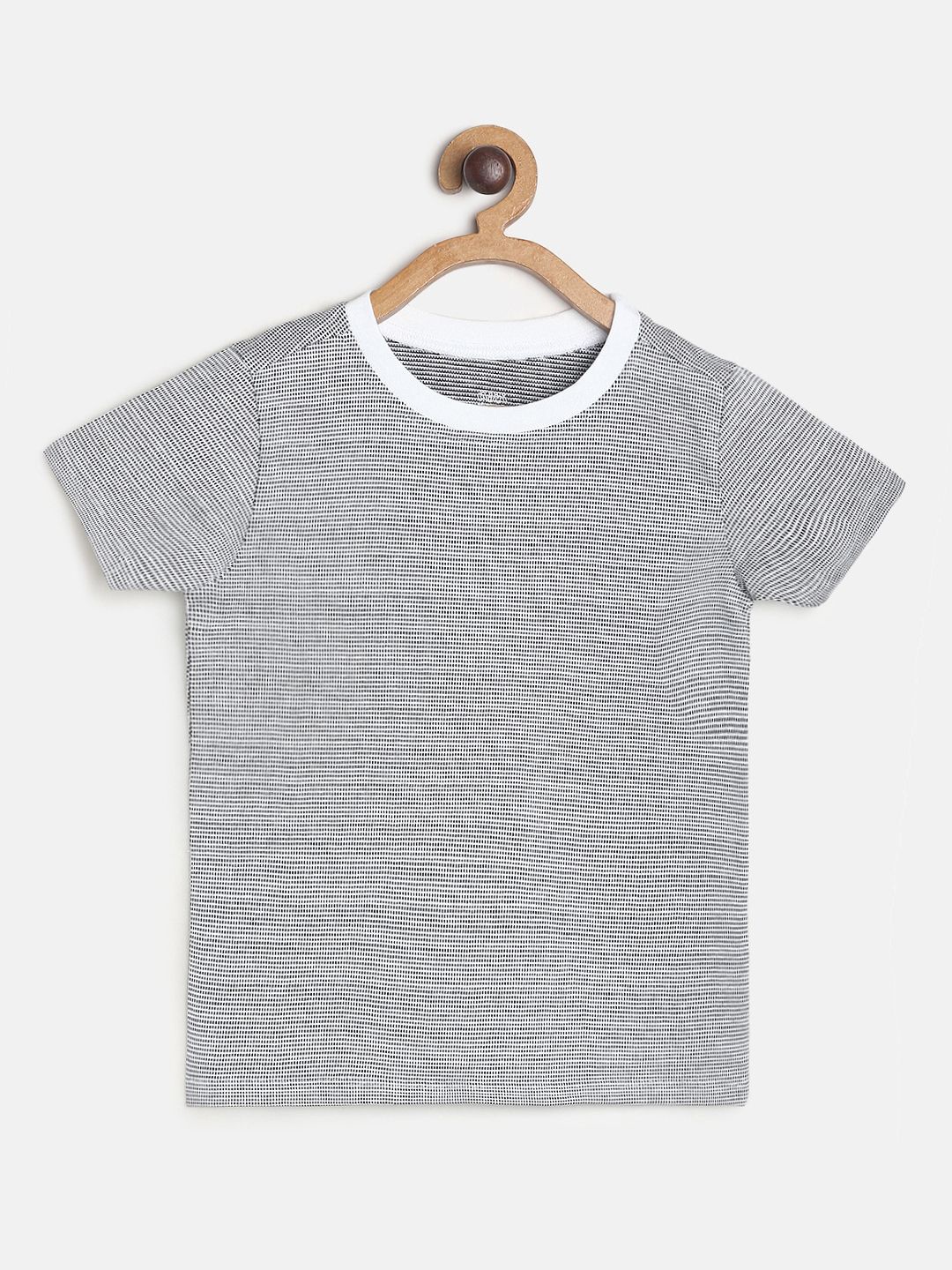 

MINI KLUB Boys Grey & White Striped Pure Cotton Raw Edge T-shirt