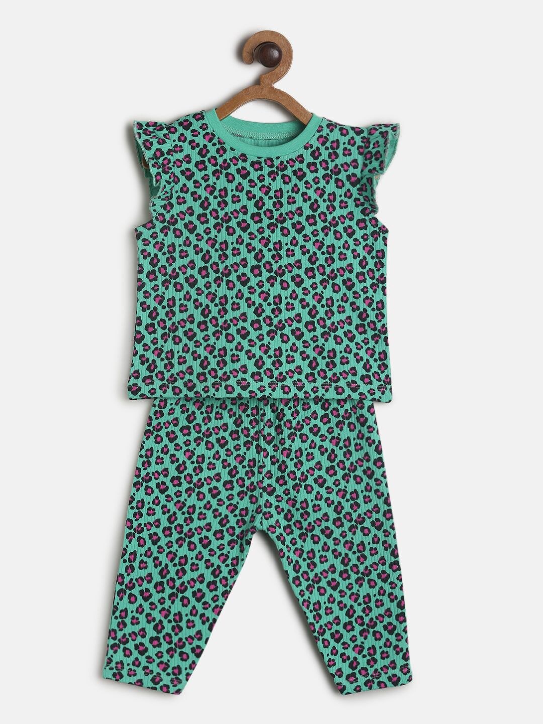 

MINI KLUB Girls Green & Black Cotton Printed Top with Leggings