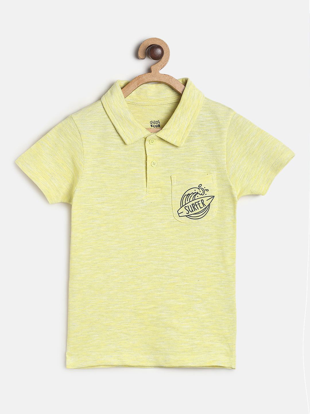 

MINI KLUB Boys Yellow Printed Polo Collar Cotton T-shirt