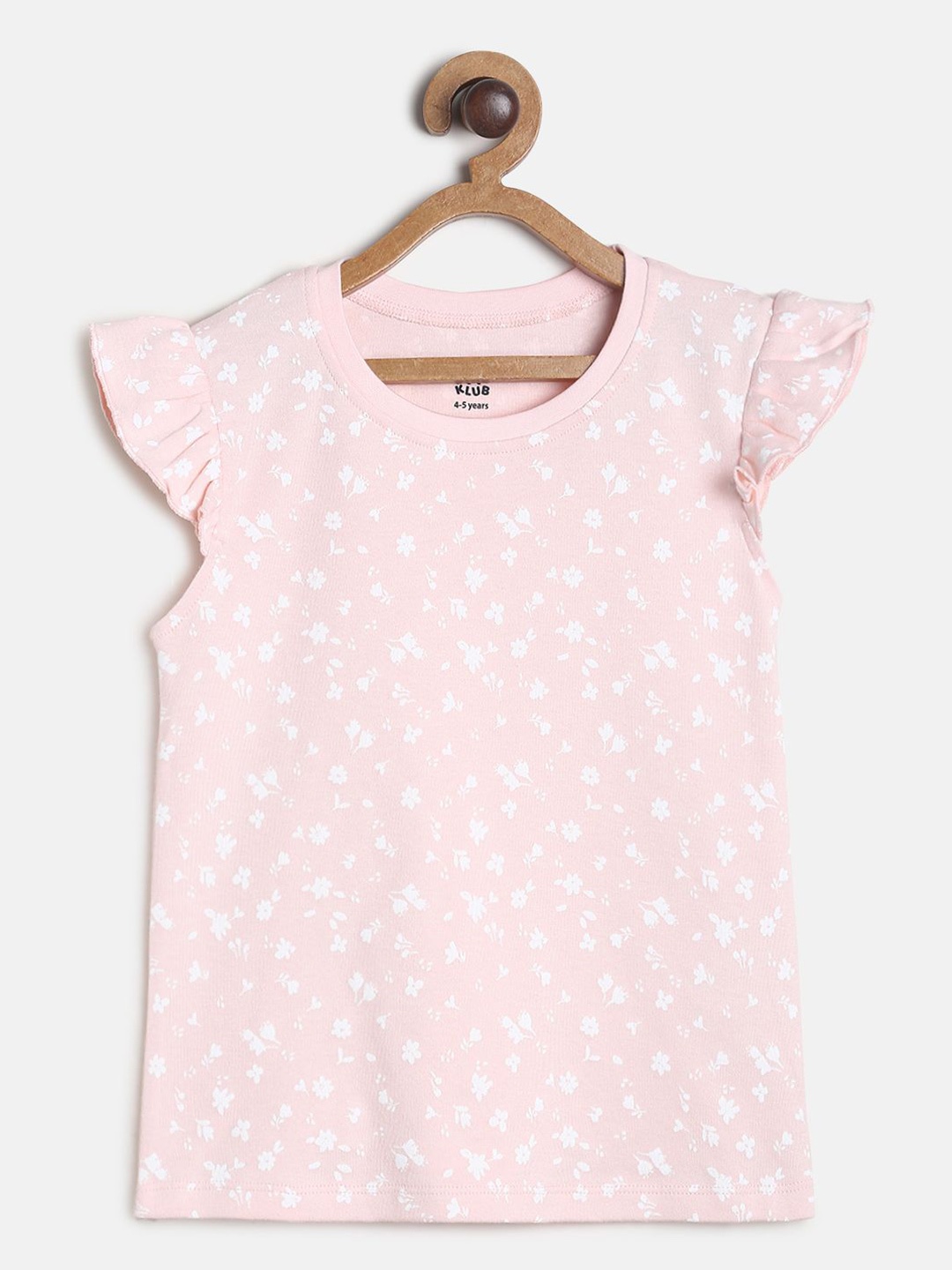 

MINI KLUB Girls Pink & White Floral Print Pure Cotton Top