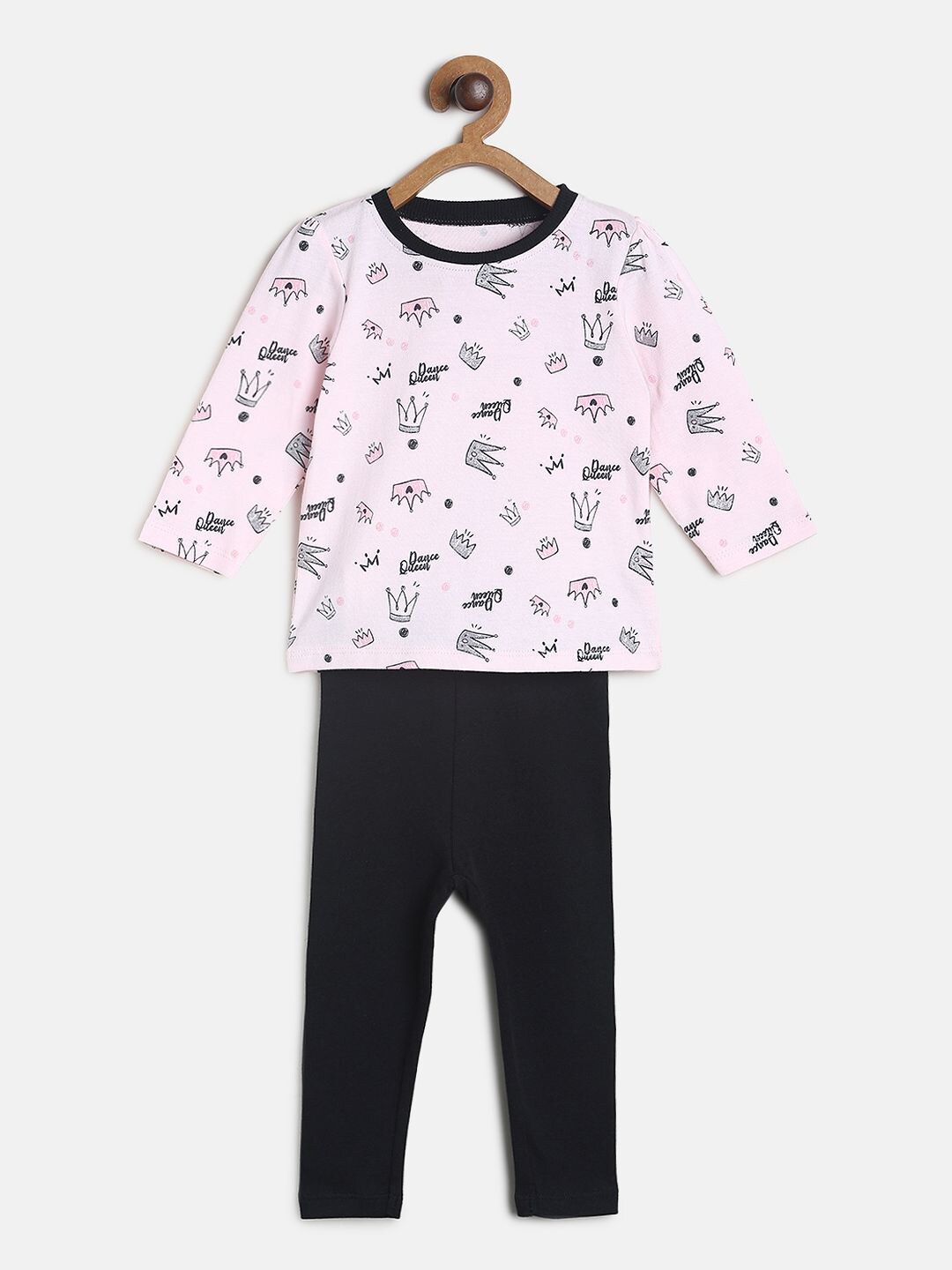 

MINI KLUB Girls Pink & Black Printed Cotton T-shirt with Trousers