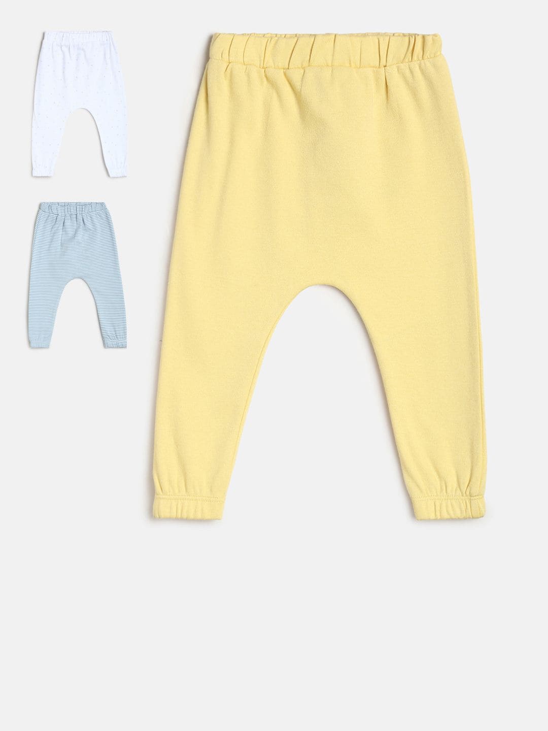 

MINI KLUB Boys Pack Of 3 Solid Pure Cotton Joggers, Yellow