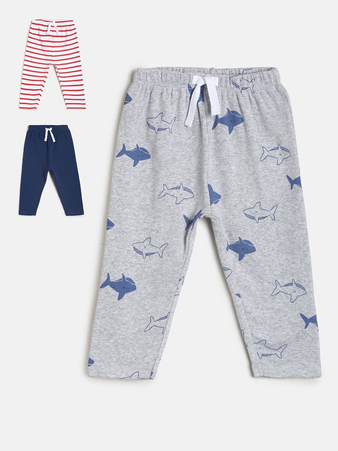 

MINI KLUB Boys Pack Of 3 Printed Pure Cotton Track Pants, Blue
