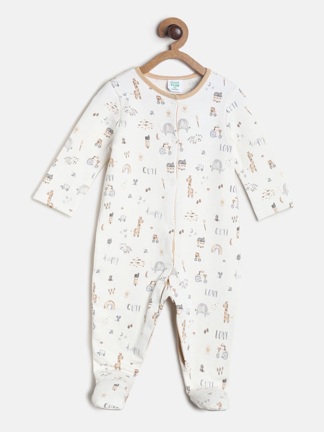 

MINI KLUB Girls Off-White Printed Cotton Sleep Suit