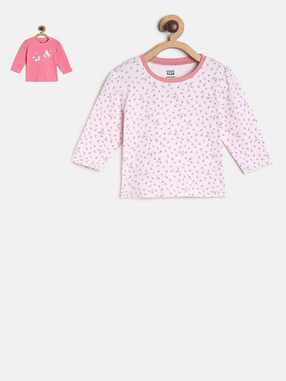 

MINI KLUB Pack Of 2 Fuchsia & Pink Print Pure Cotton Top