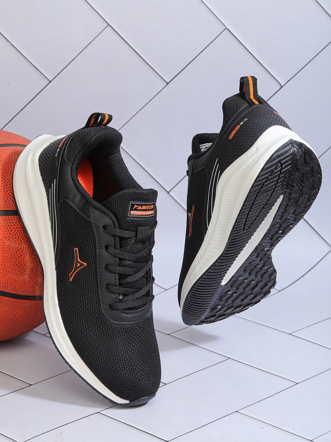 

ABROS Men Black & Orange Mesh Running Shoes With Air Technology