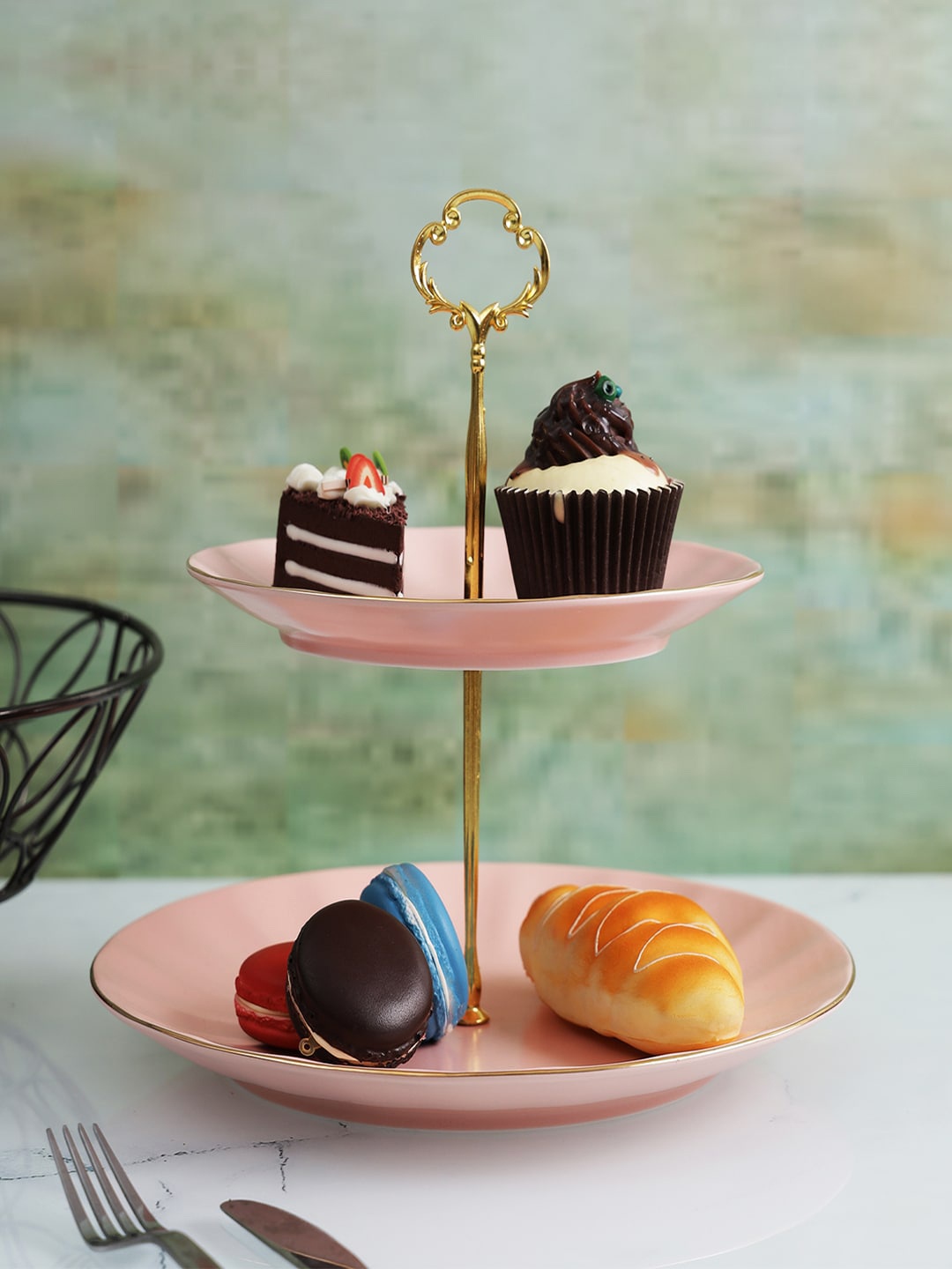 

A Vintage Affair- Home Decor Pink Designer Two-Tier Ceramic Cake Stand