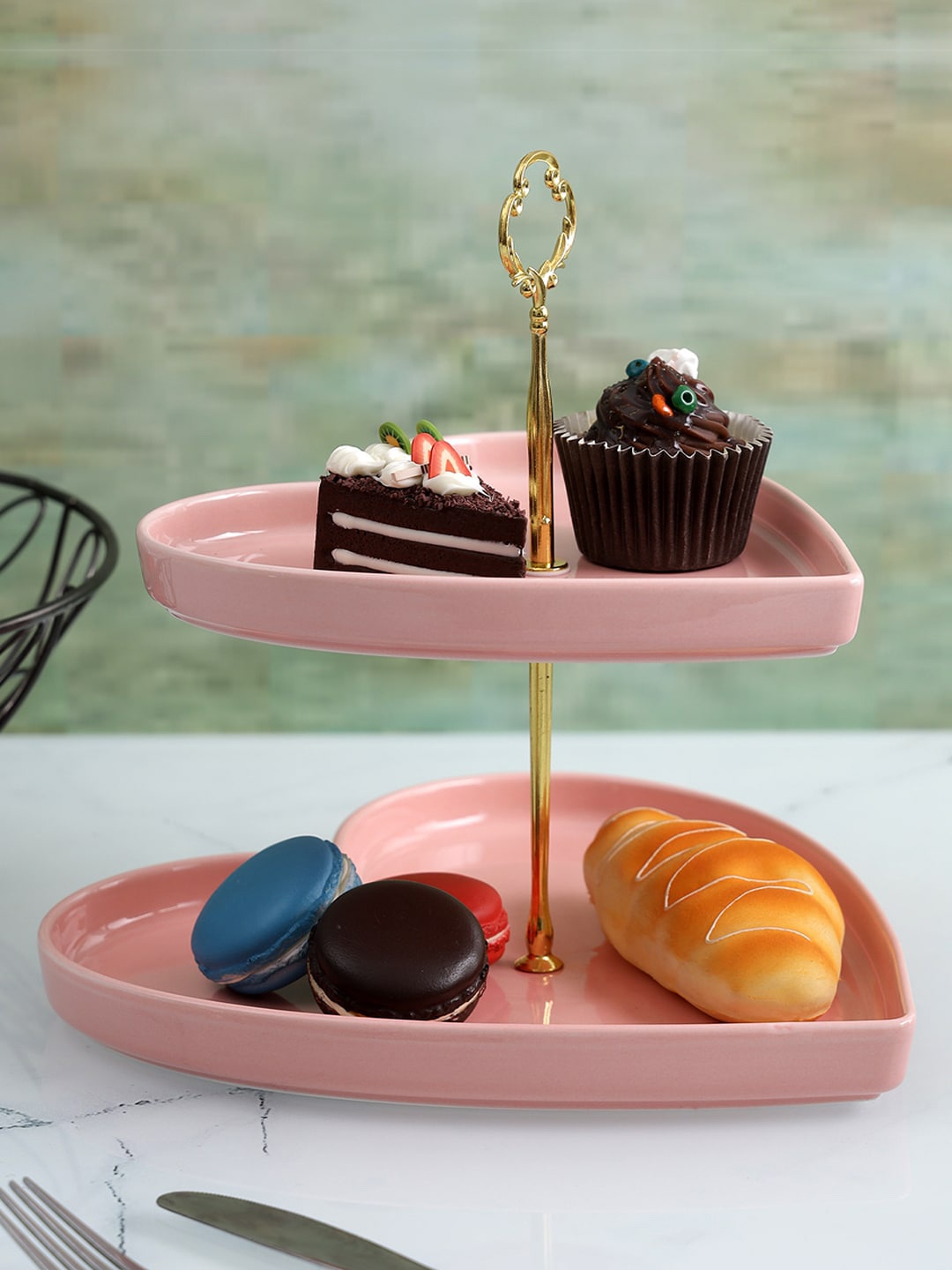 

A Vintage Affair- Home Decor Pink Solid Heart Shaped Ceramic Cake Stand