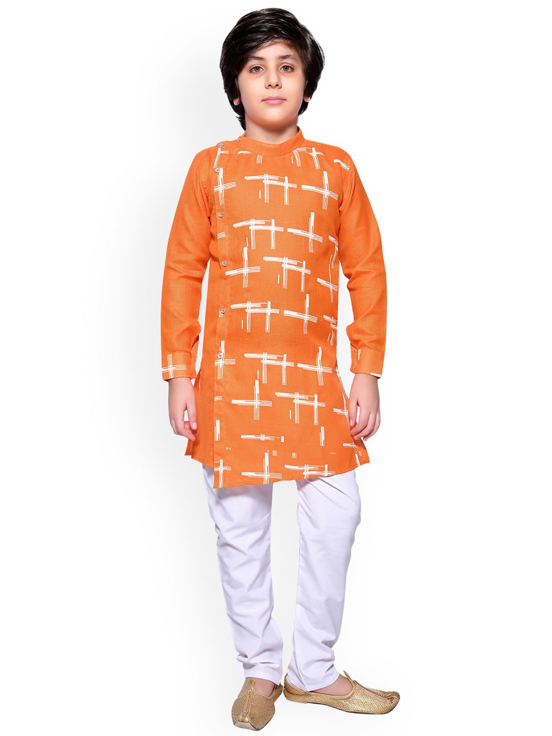 

Jeetethnics Boys Orange & White Printed Cotton Blend Kurta with Pyjamas
