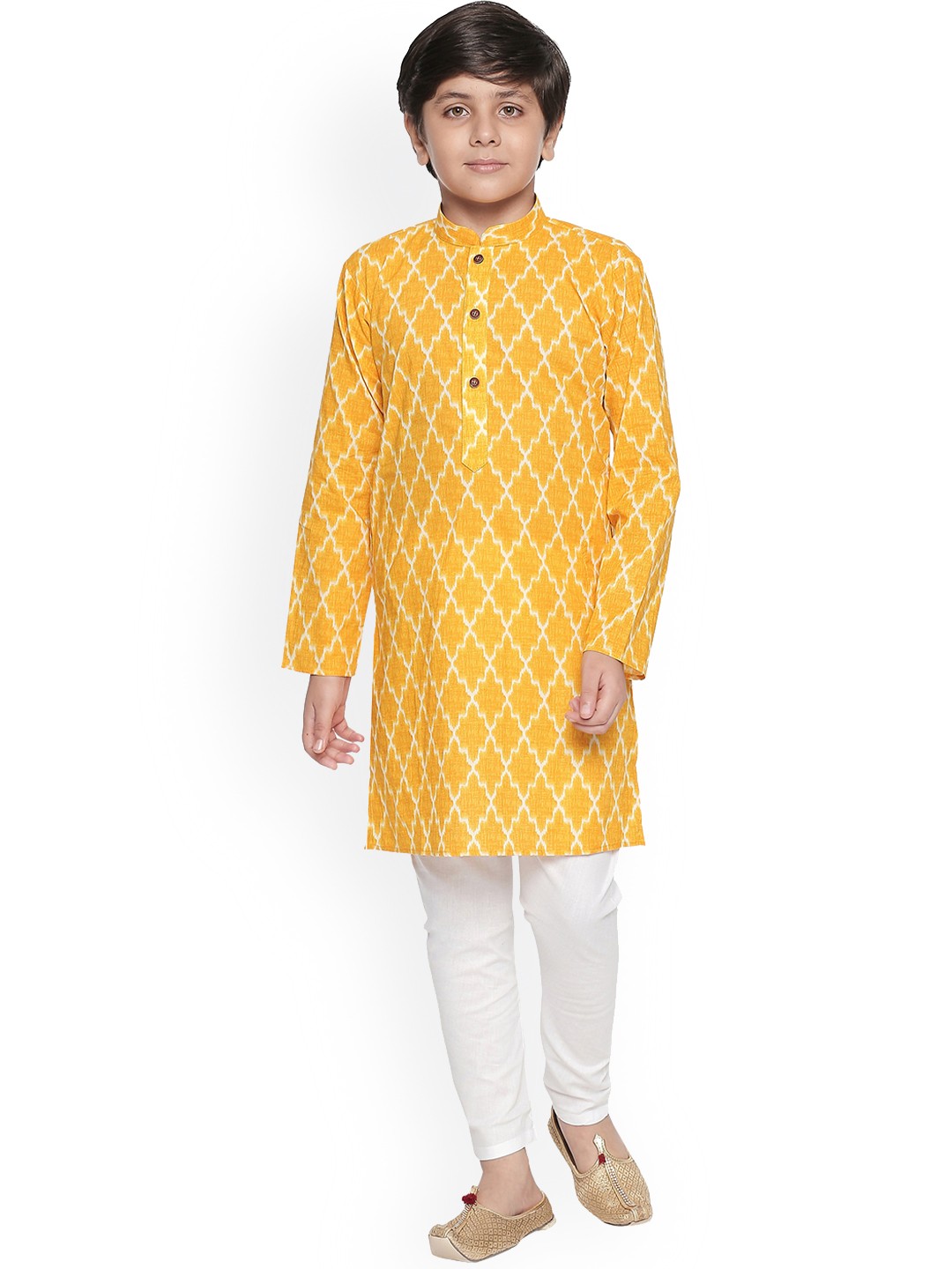 

Jeetethnics Boys Yellow & White Ethnic Motifs Printed Kurta with Pyjamas