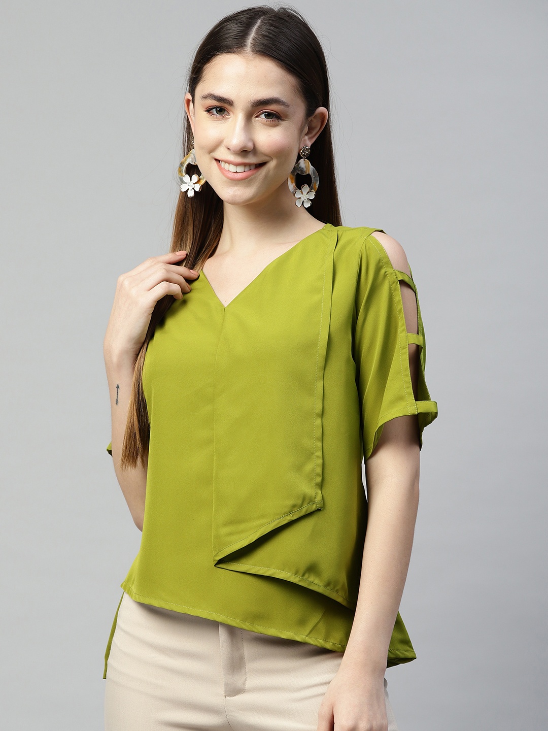 

Ives Olive Green Crepe Top