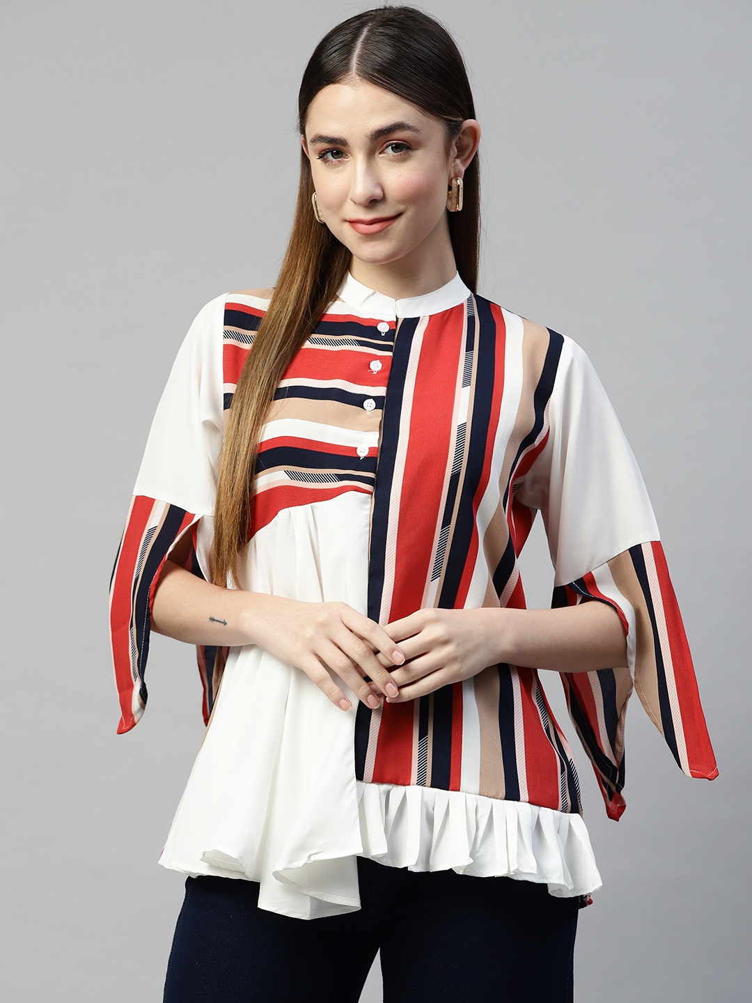 

Ives Red & White Striped Crepe Top