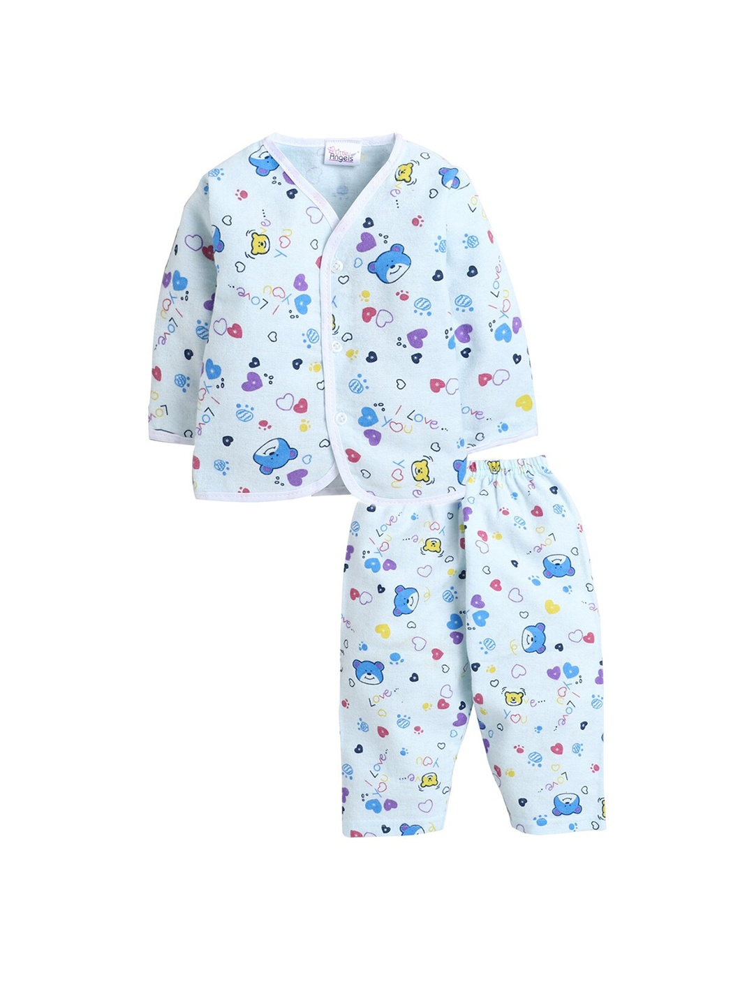 

Little Angels Infant Kids Blue & Red Printed Night suit