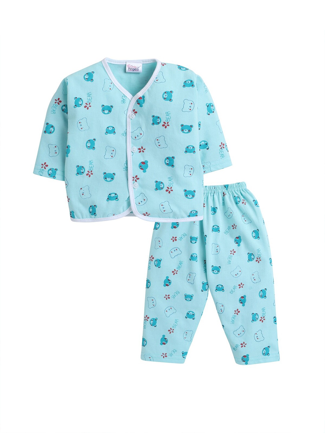 

Little Angels Kids Green Printed Night suits