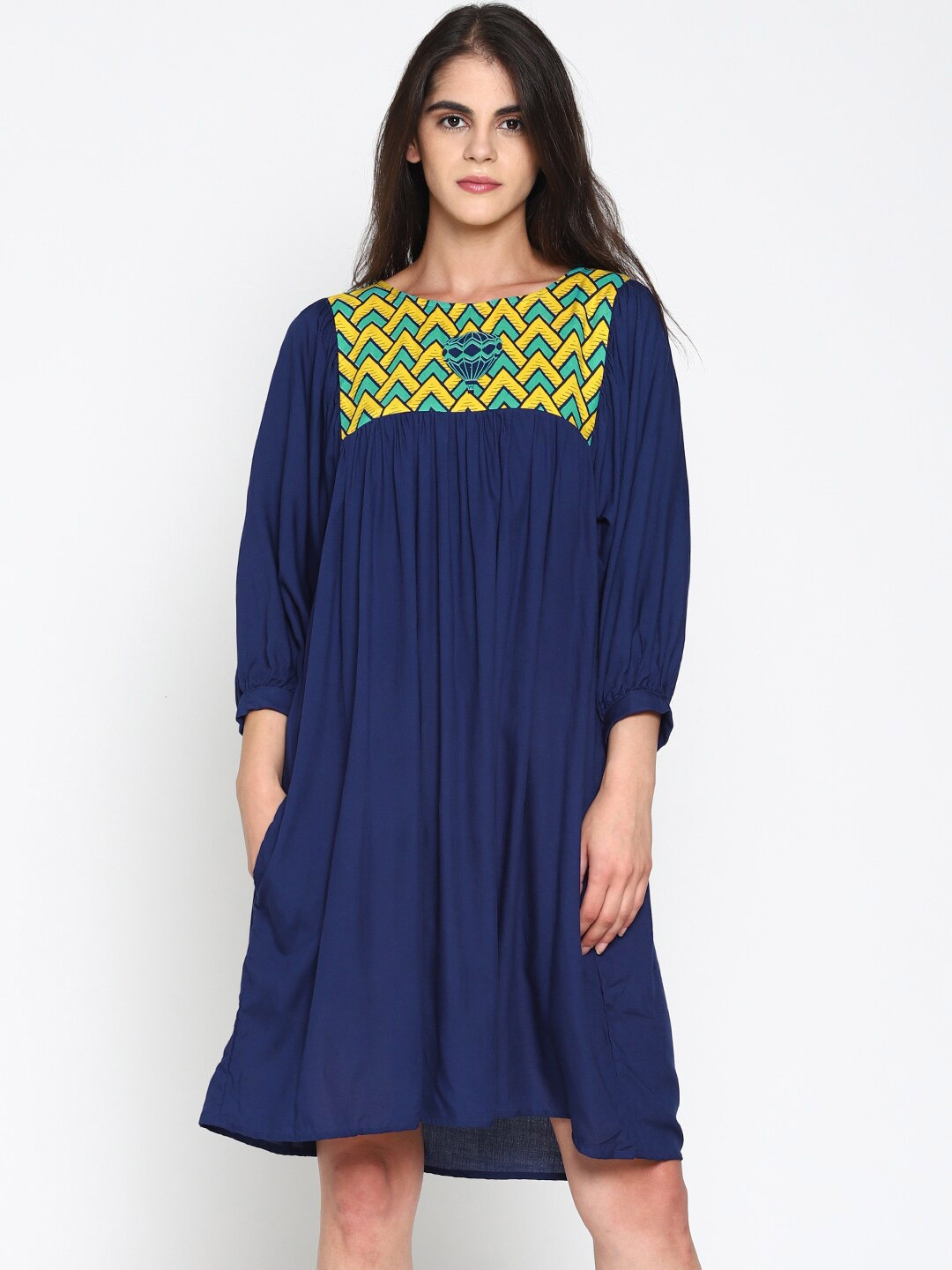 

UNTUNG Blue & Yellow A-Line Dress