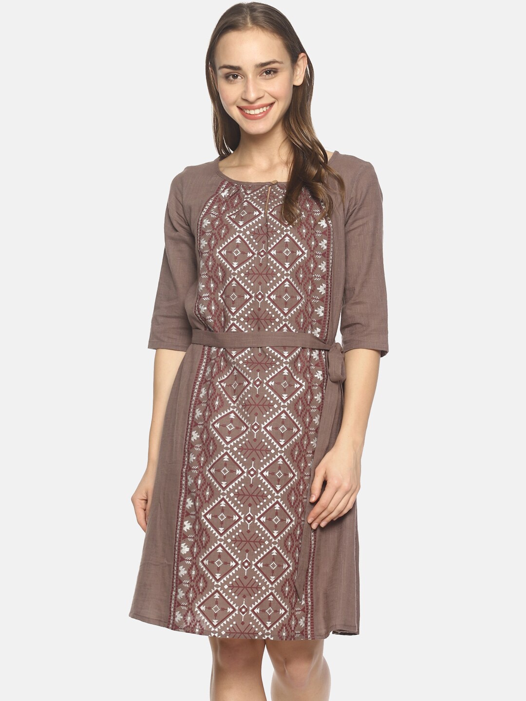 

UNTUNG Grey Ethnic Motifs A-Line Dress