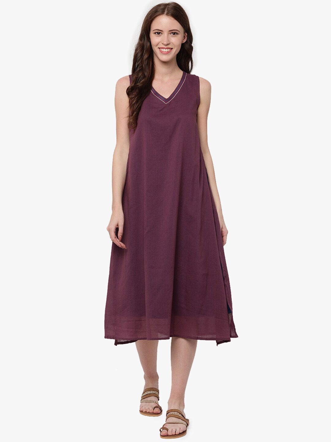 

UNTUNG Purple & Blue Layered Cotton A-Line Midi Dress