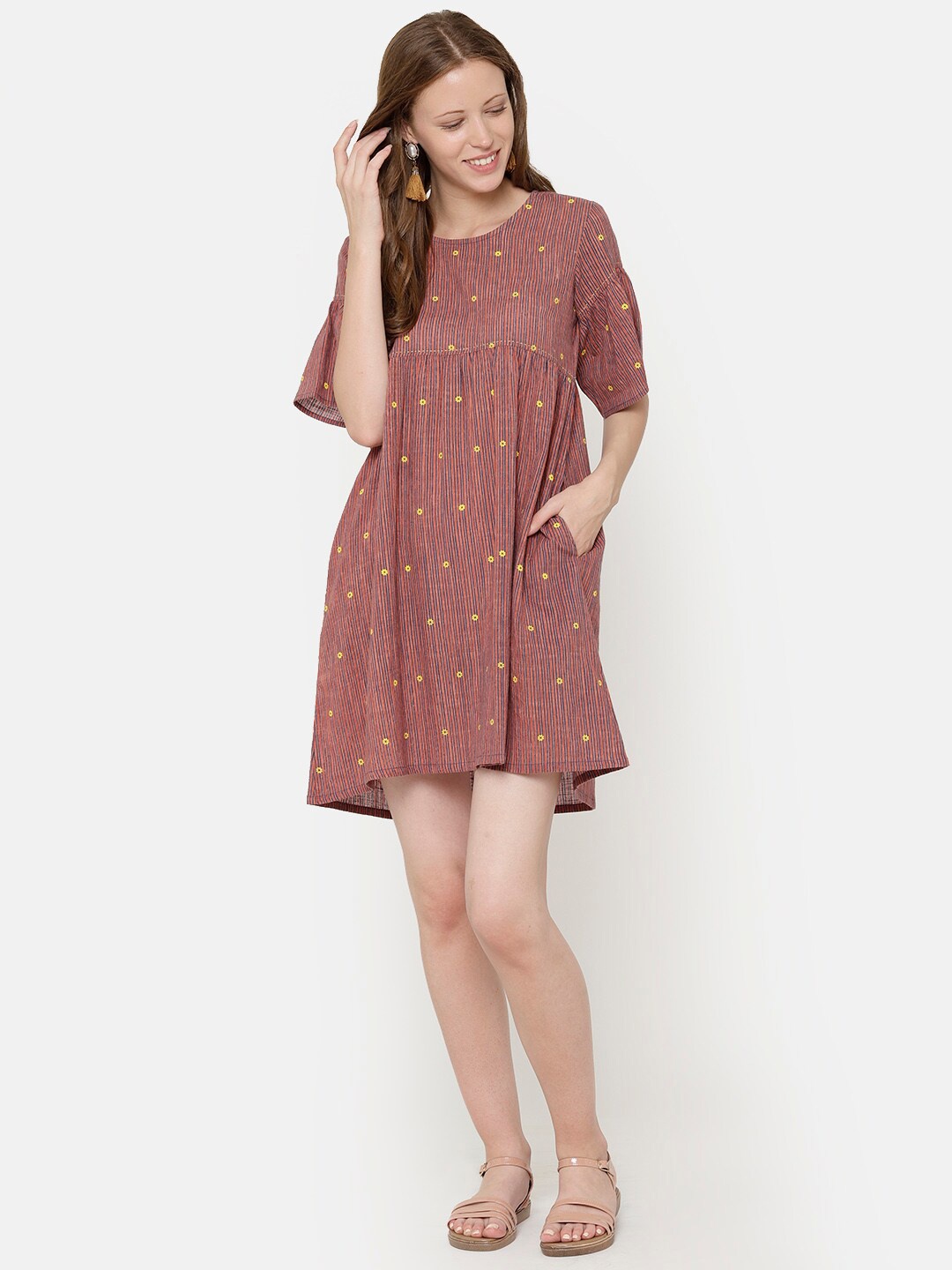 

UNTUNG Pink Floral Empire Dress