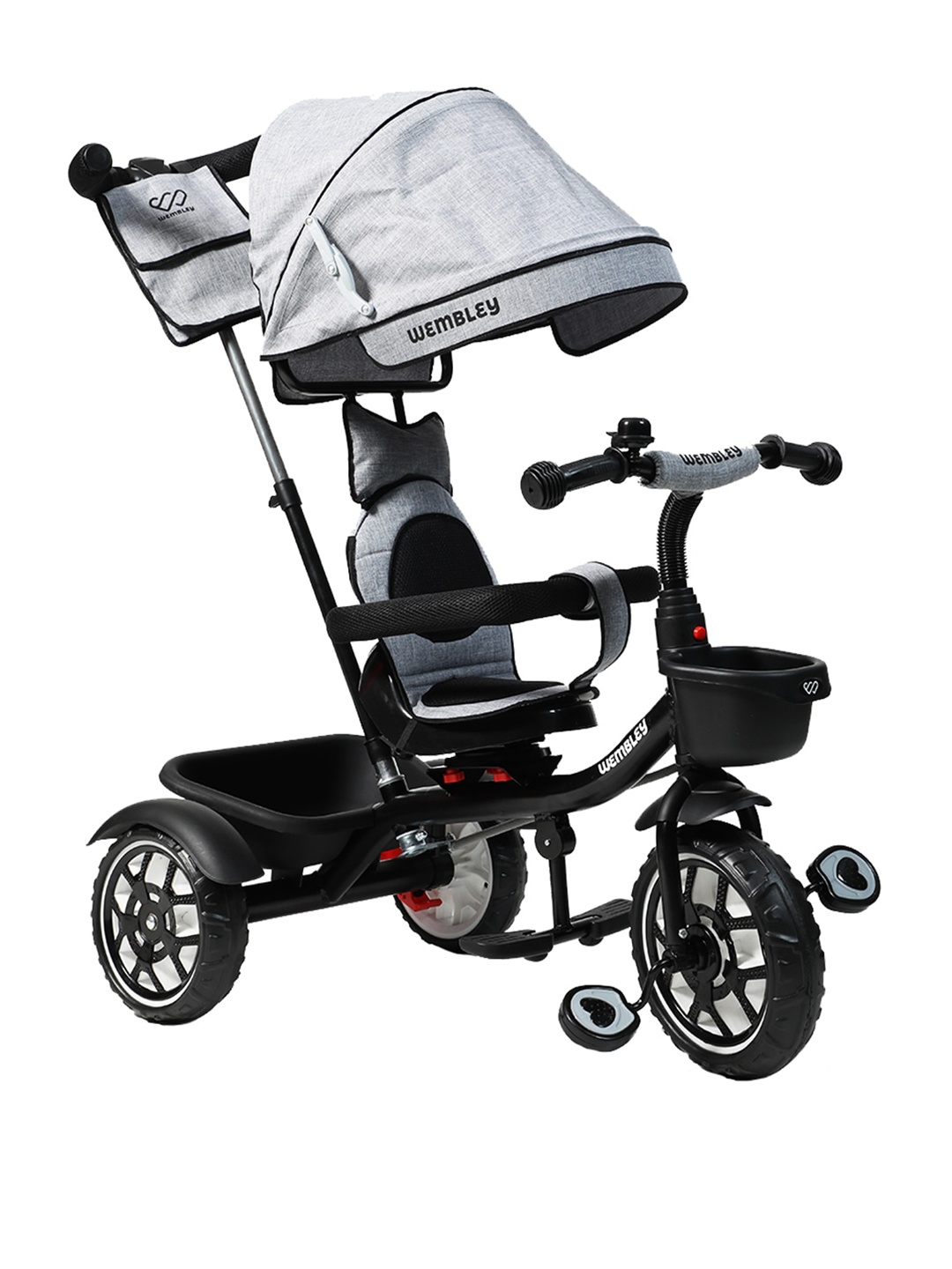 

Wembley Toys Kids Black & Grey Tricycle with Parental Handle & Front Canopy