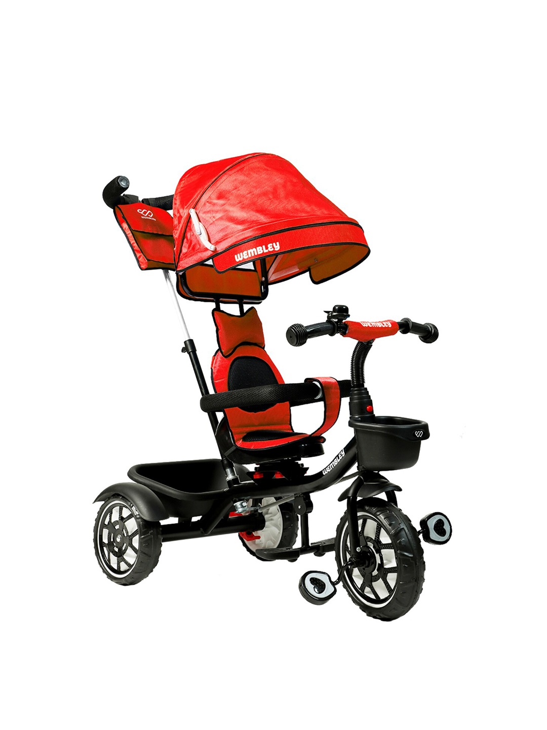 

Wembley Toys Kids Black & Red Tricycle With Parental Handle & Front Canopy