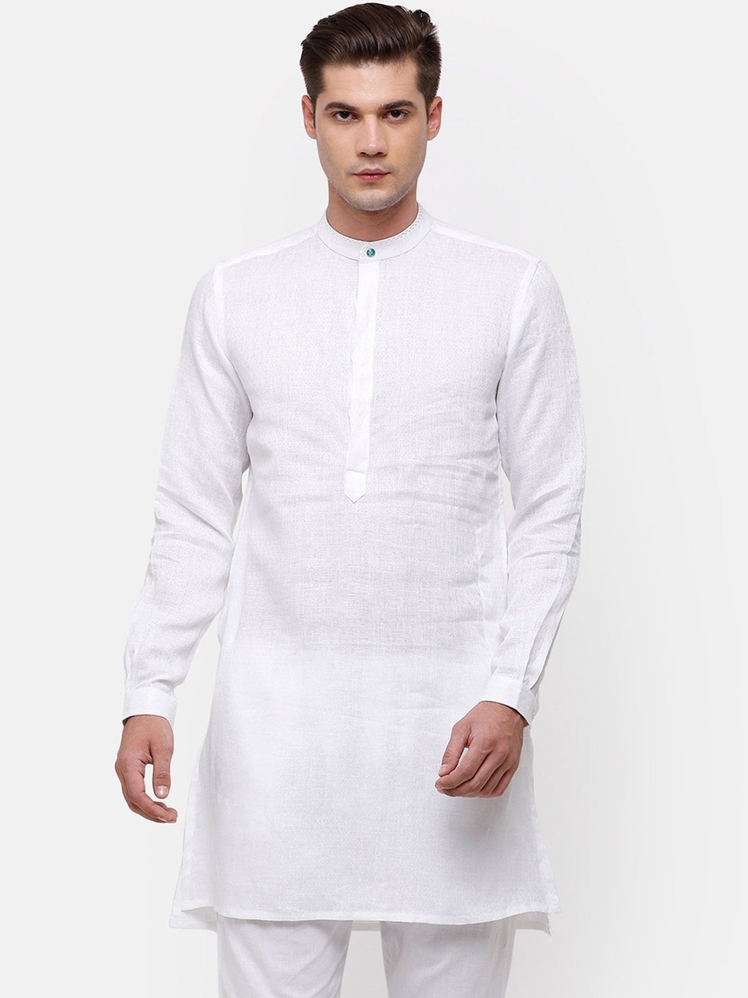 

Linen Club Men White Linen Kurta