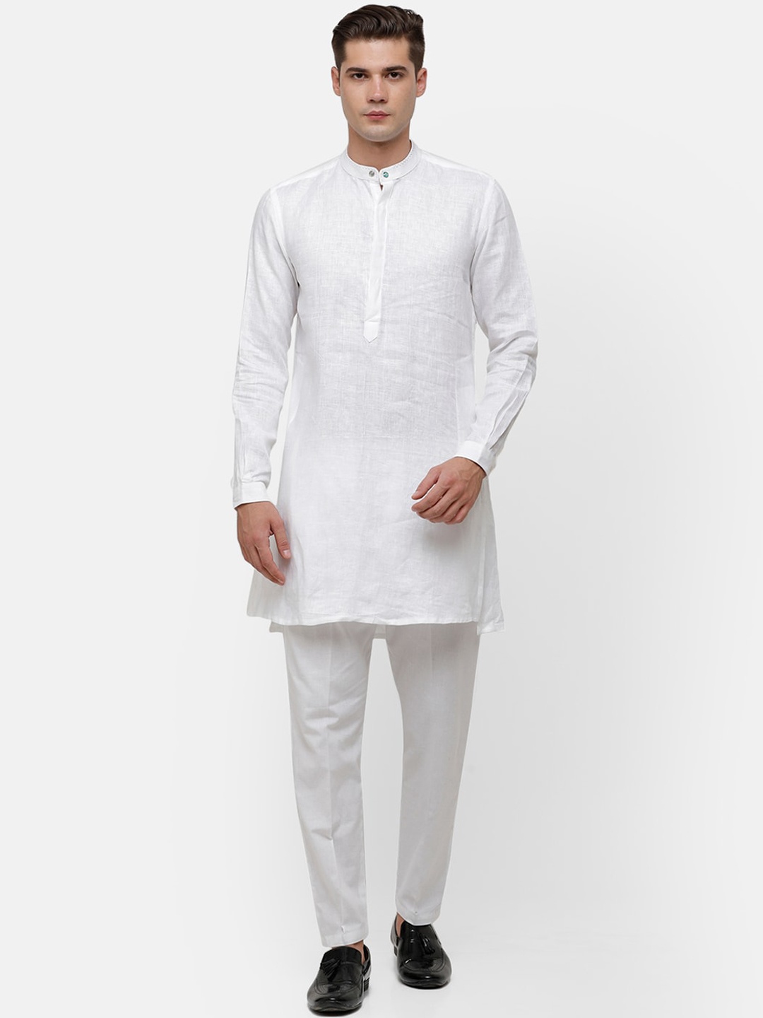 

Linen Club Men White Solid Pure Linen Kurta