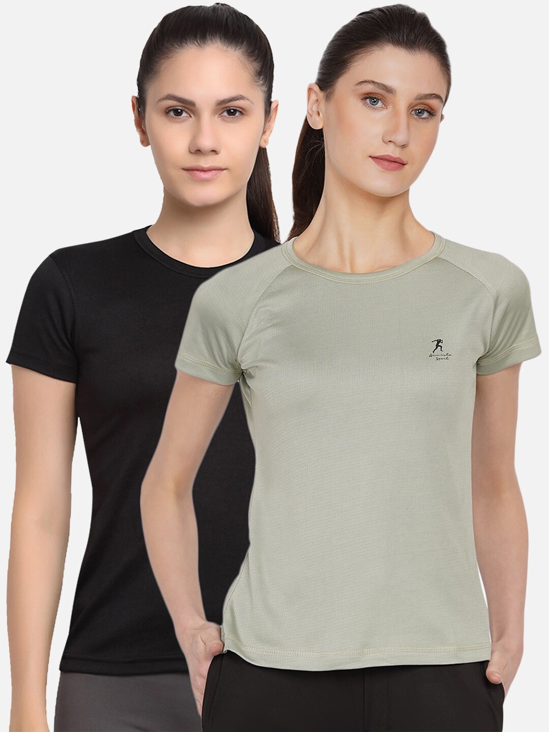 

ARMISTO Women Pack of 2 Dri-FIT Slim Fit Training or Gym T-shirts, Olive