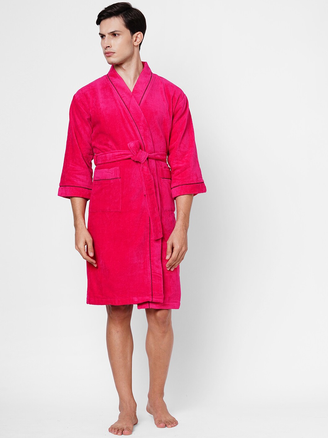 

SPACES Men Fuchsia Solid Pure Cotton 380GSM Quick Dry Ultra Soft Bath Robe