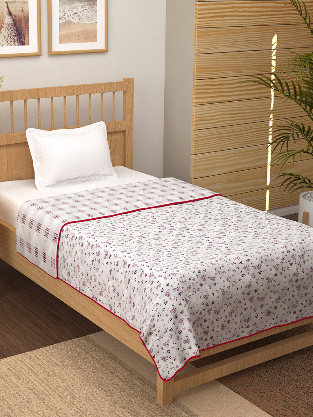 

Story@home White & Pink Floral AC Room 150 GSM Single Bed Dohar