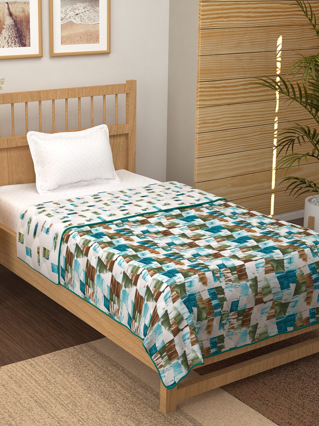 

Story@home White & Teal AC Room 150 GSM Cotton Single Bed Dohar