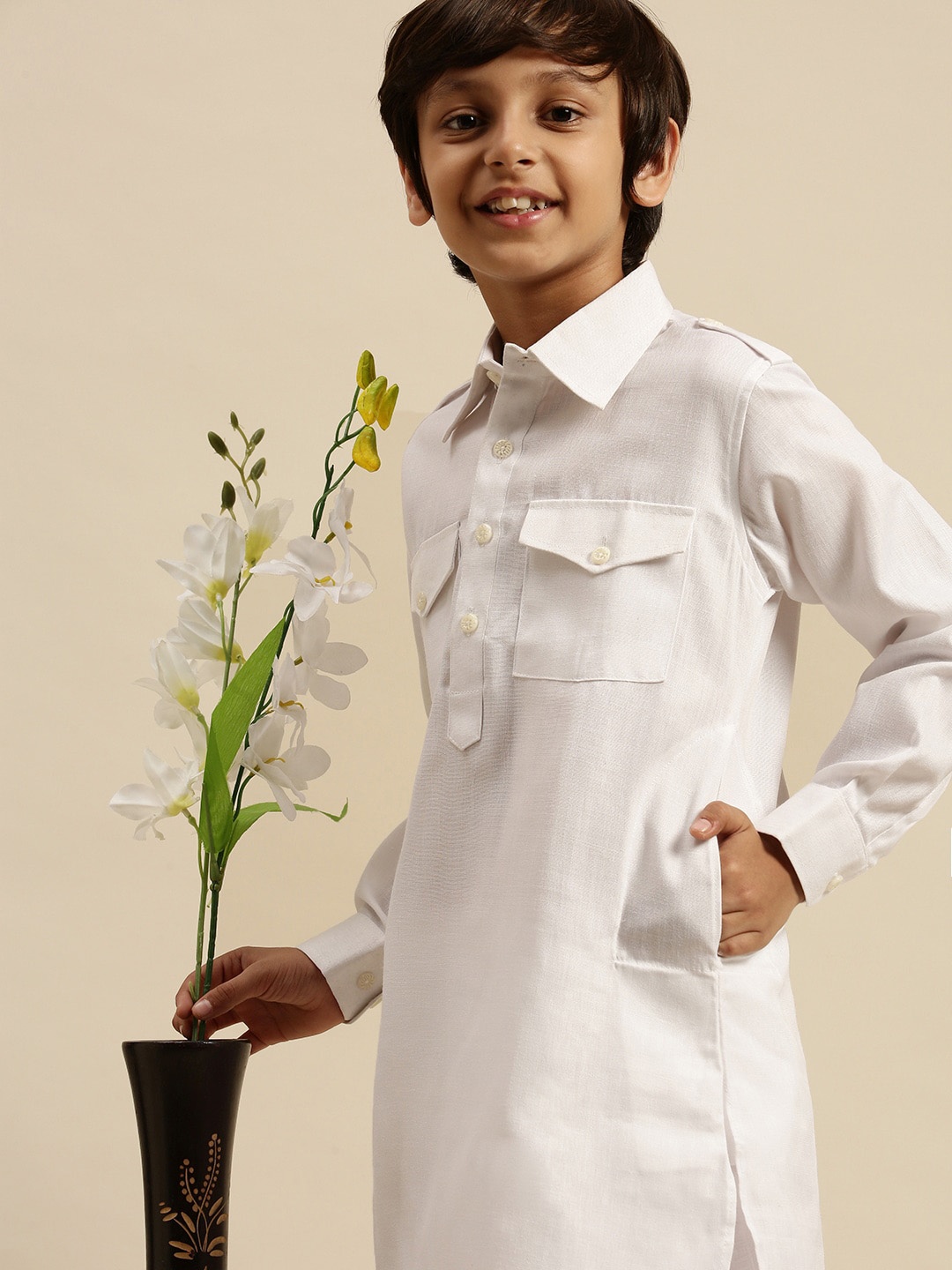 

Sanwara Boys White Pure Cotton Kurta with Dhoti Pants