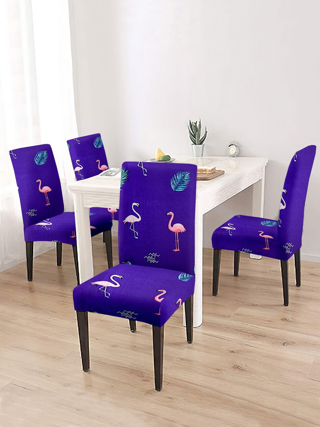 Cortina Set Of 4 Navy Blue Printed Chair Covers
