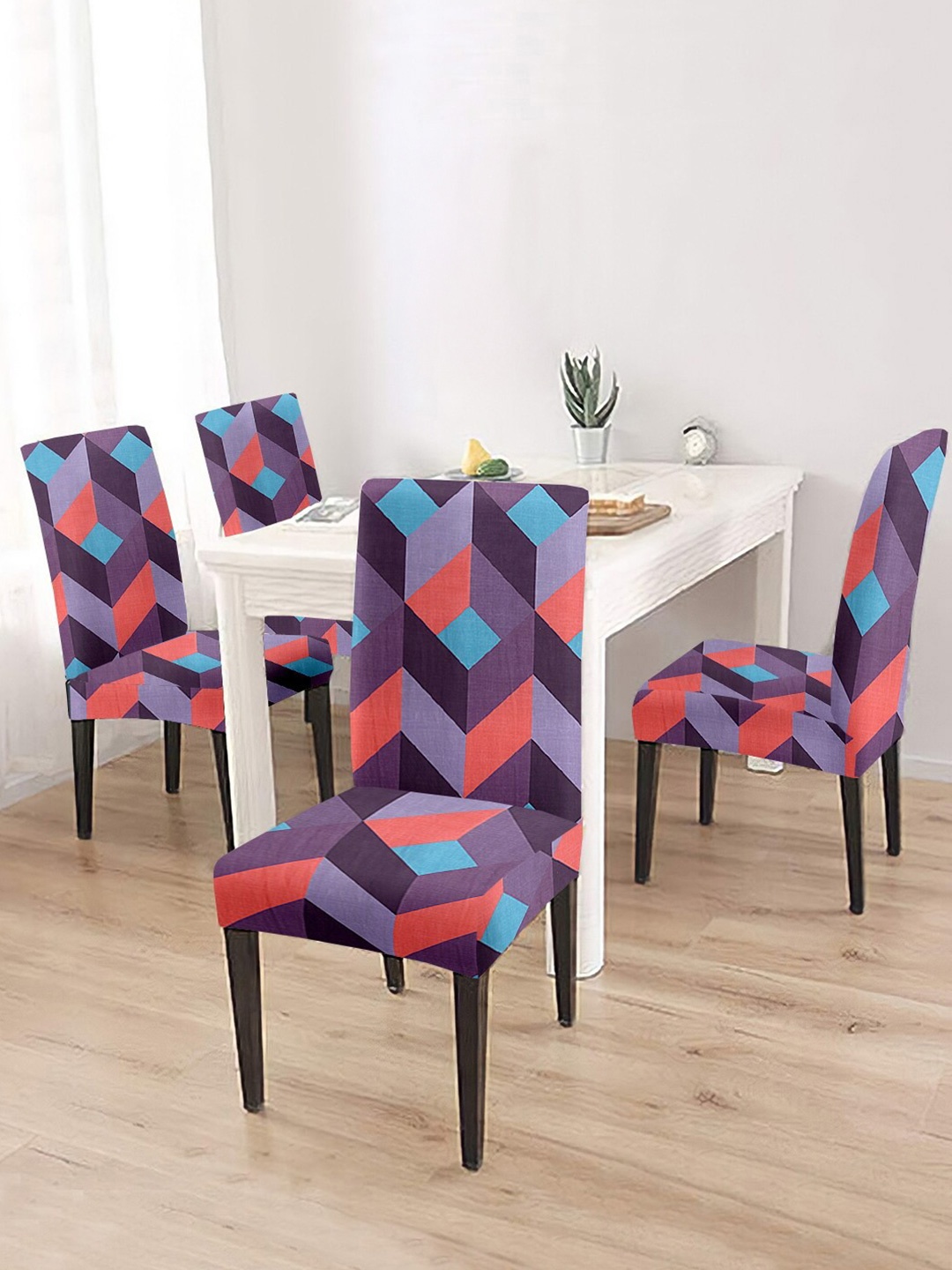 

Cortina Set Of 4 Pink & Purple Abstract Printed Chair Covers