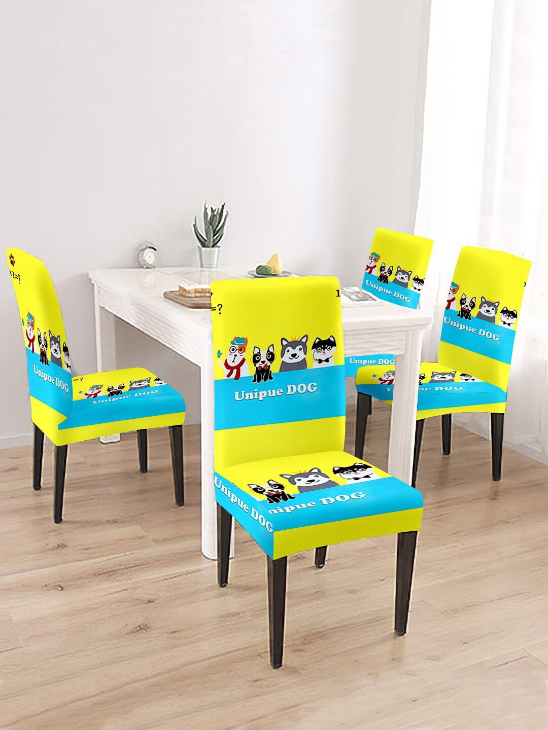 

Cortina Set Of 4 Yellow & Blue Printed Chair Covers