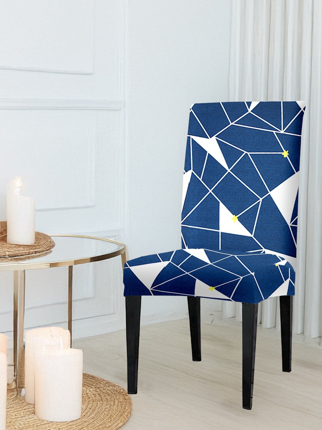 Cortina Navy Blue & White Geometric Printed Chair Cover