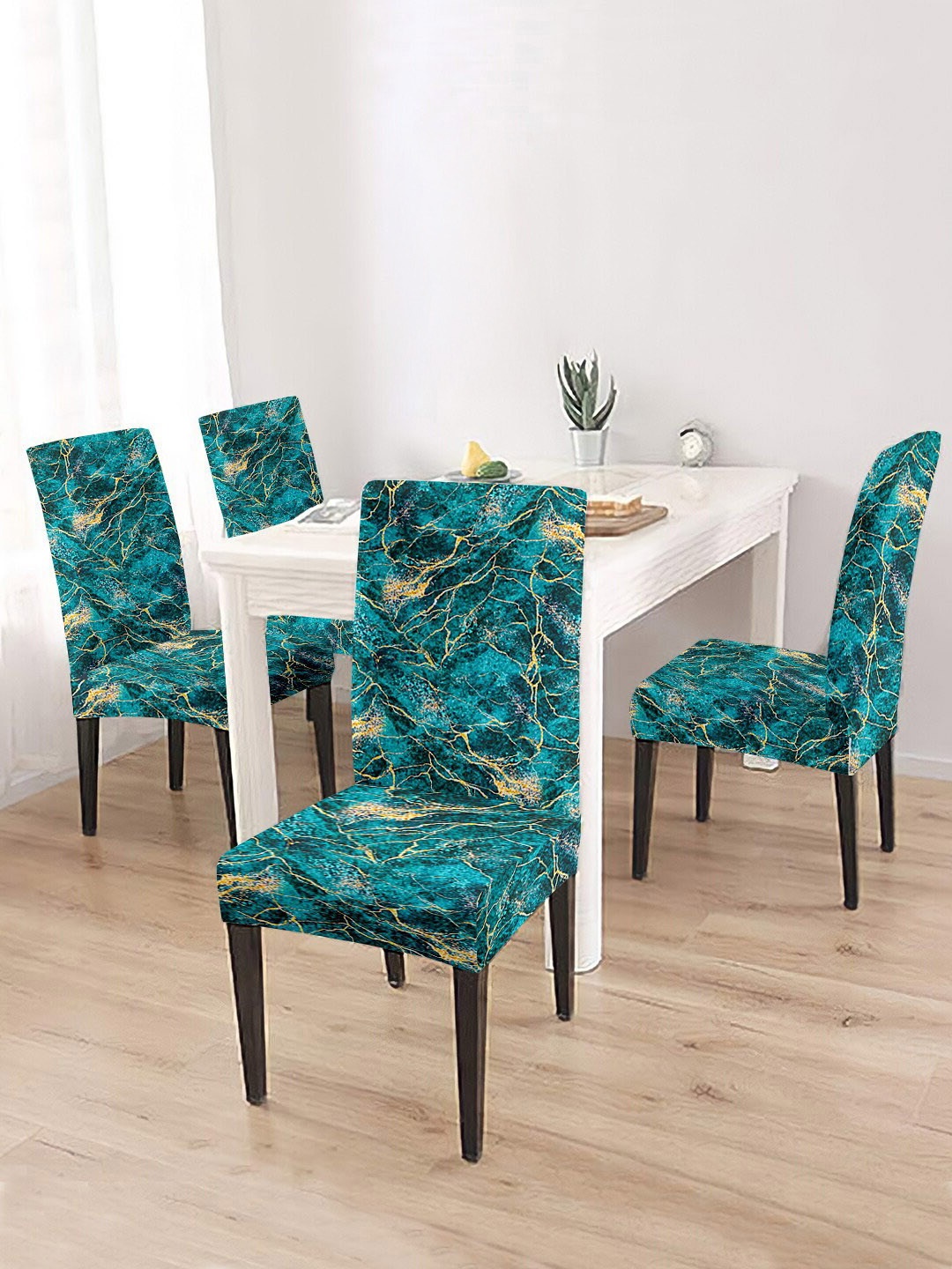 

Cortina Set Of 4 Blue & Beige Abstract Printed Chair Covers