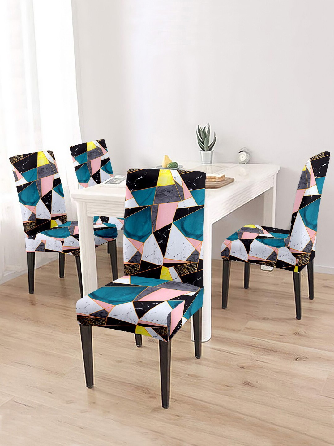 

Cortina Set Of 4 Blue & Black Printed Chair Covers