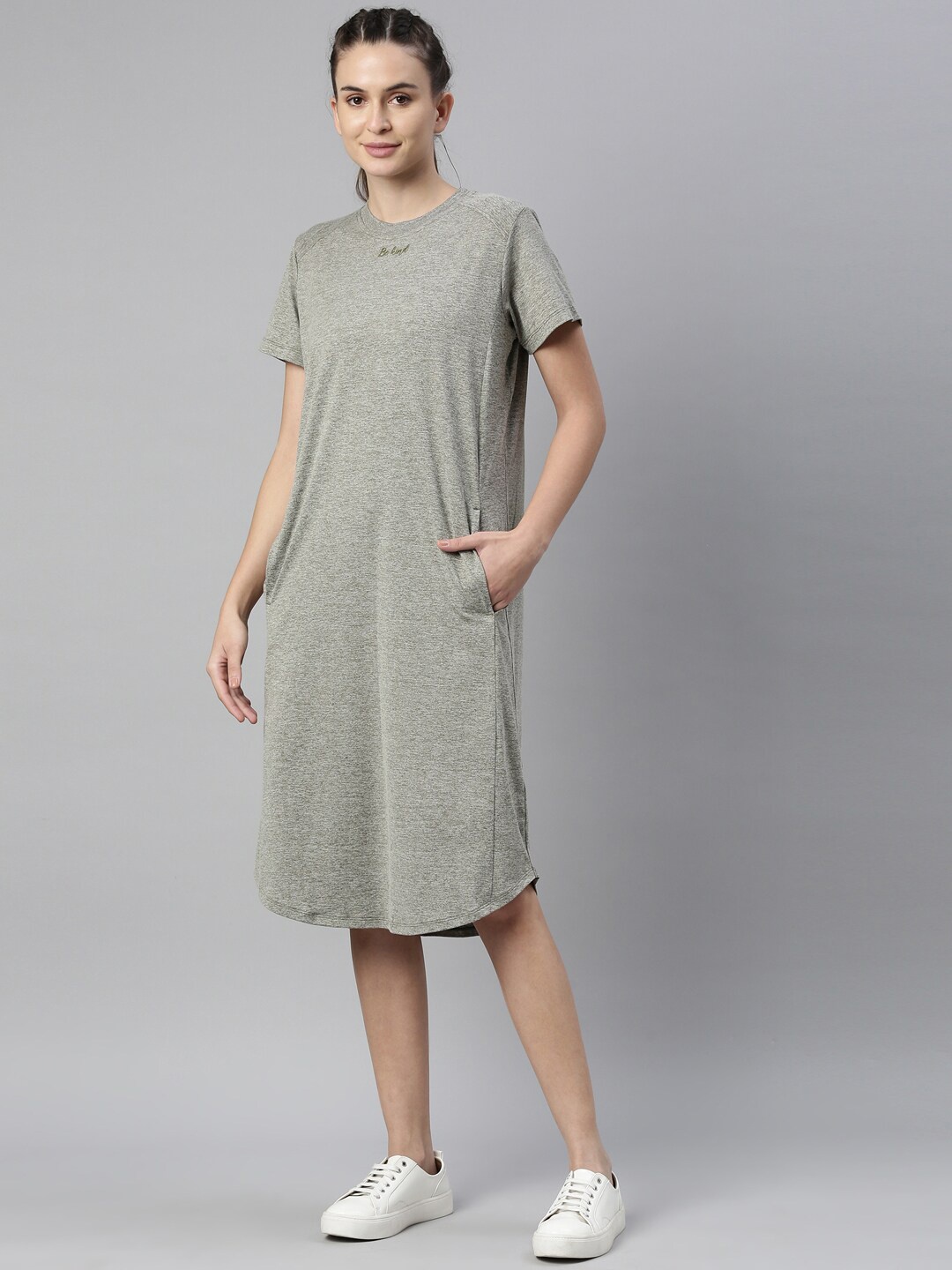 

Enamor Women Green Dry Fit Antimicrobial T-shirt Dress