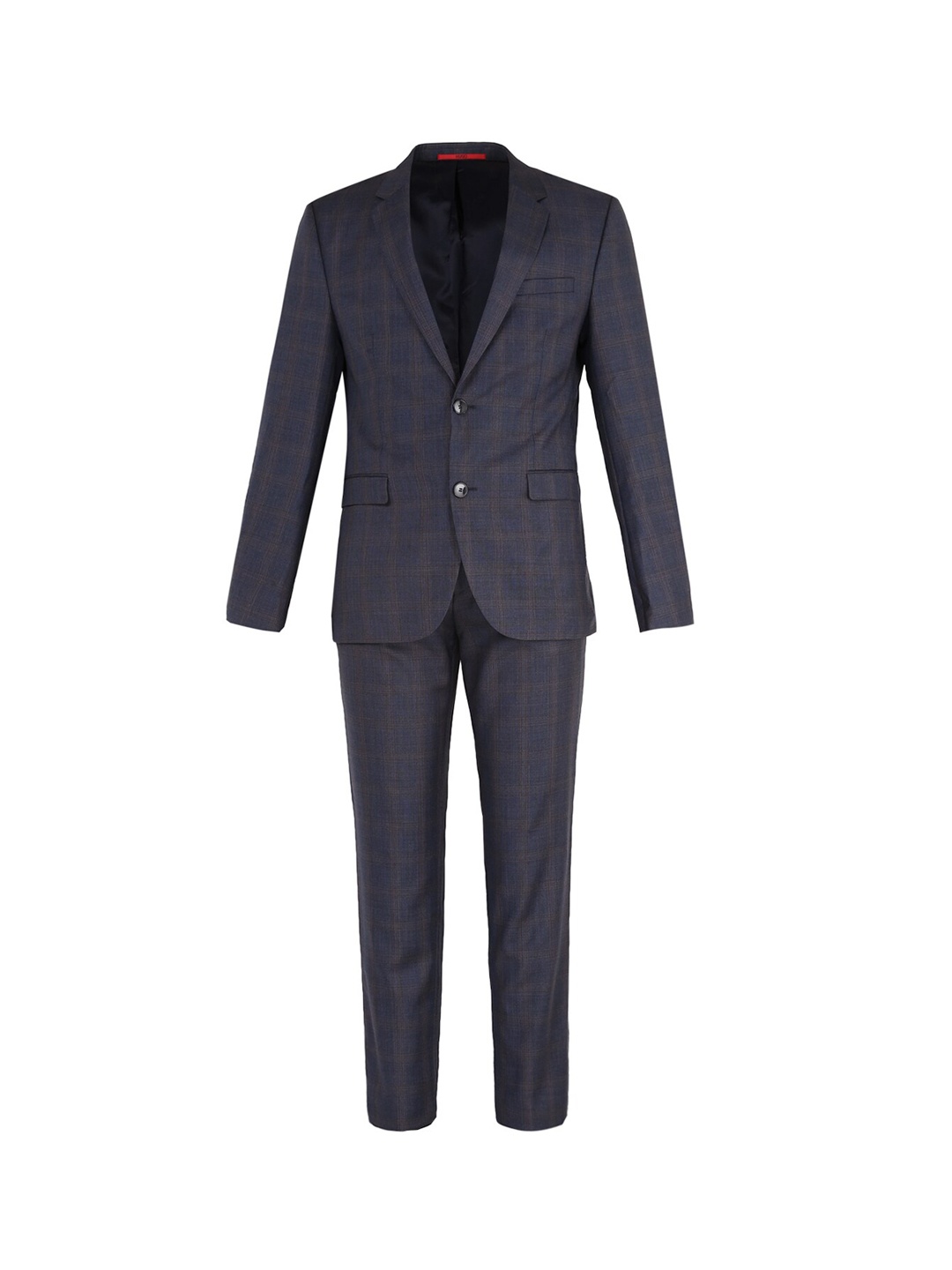

HUGO Men Blue Checked Pure Wool Single-Breasted Formal Blazer