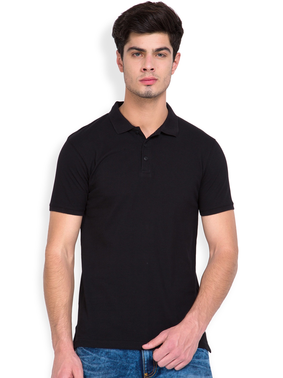 

HIGHLANDER Men Black Solid Slim Fit Polo Collar T-shirt
