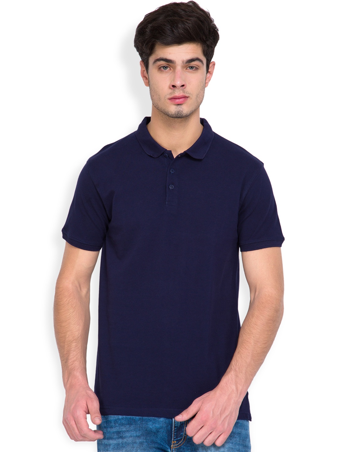 

HIGHLANDER Men Navy Solid Slim Fit Polo Collar T-shirt, Navy blue