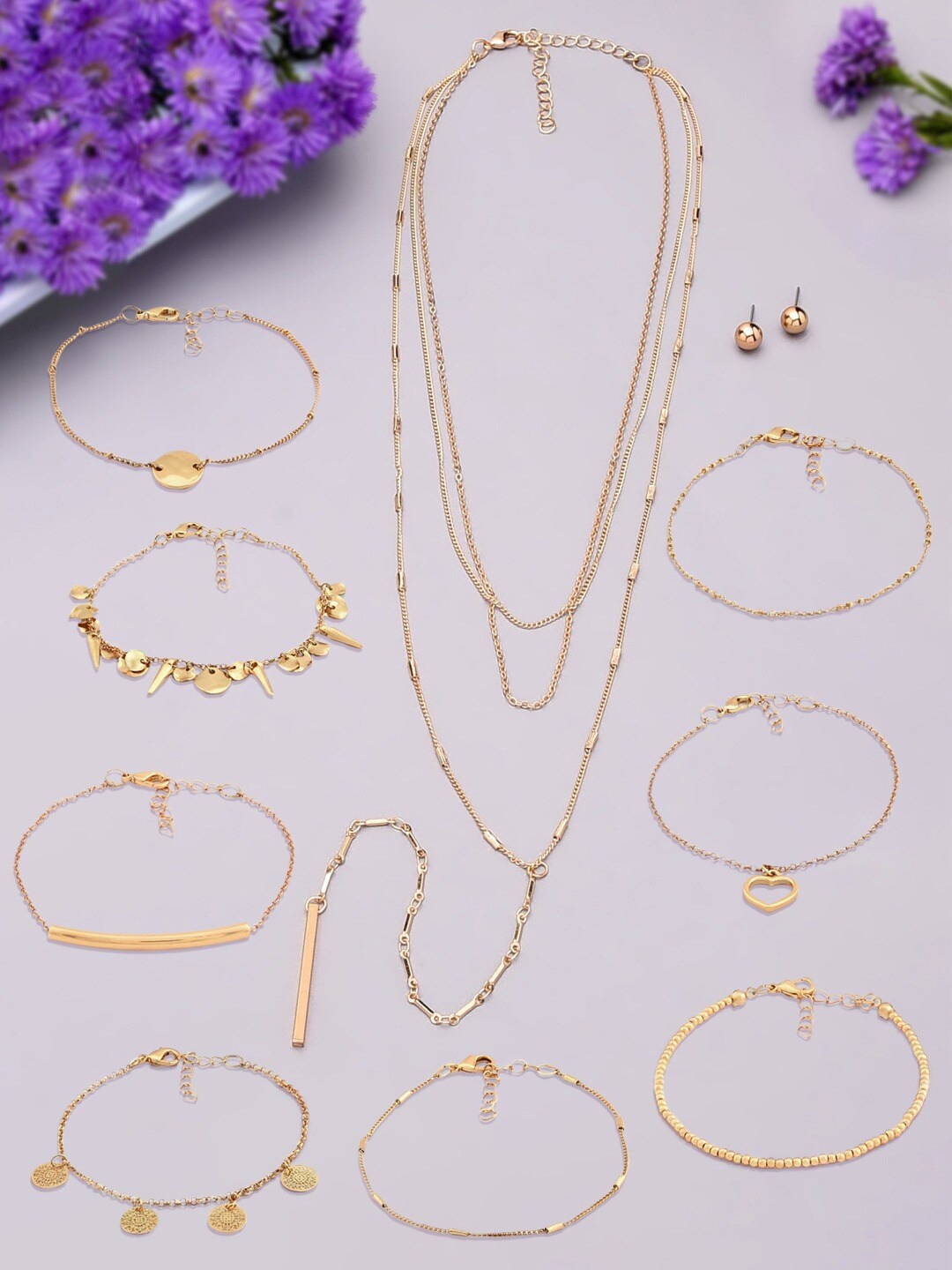 

AMI Women 10 Pcs Gold-Plated Layered Jewellery Set