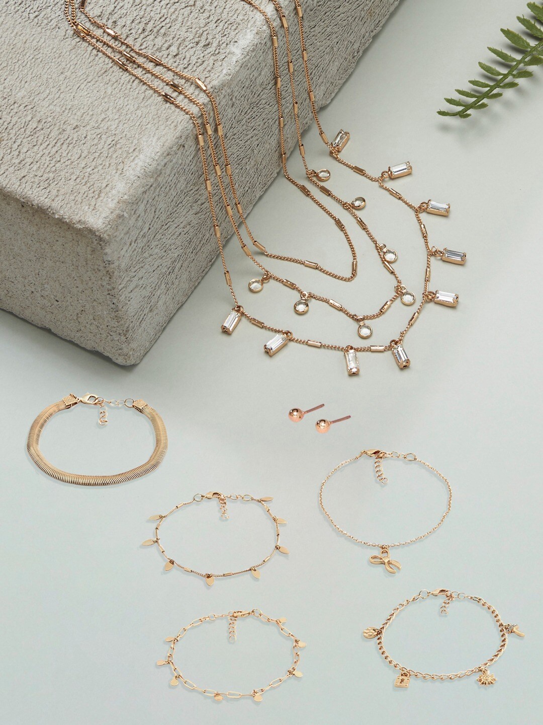 

AMI Gold-Toned Gold-Plated Layered Chains & Bracelet Set