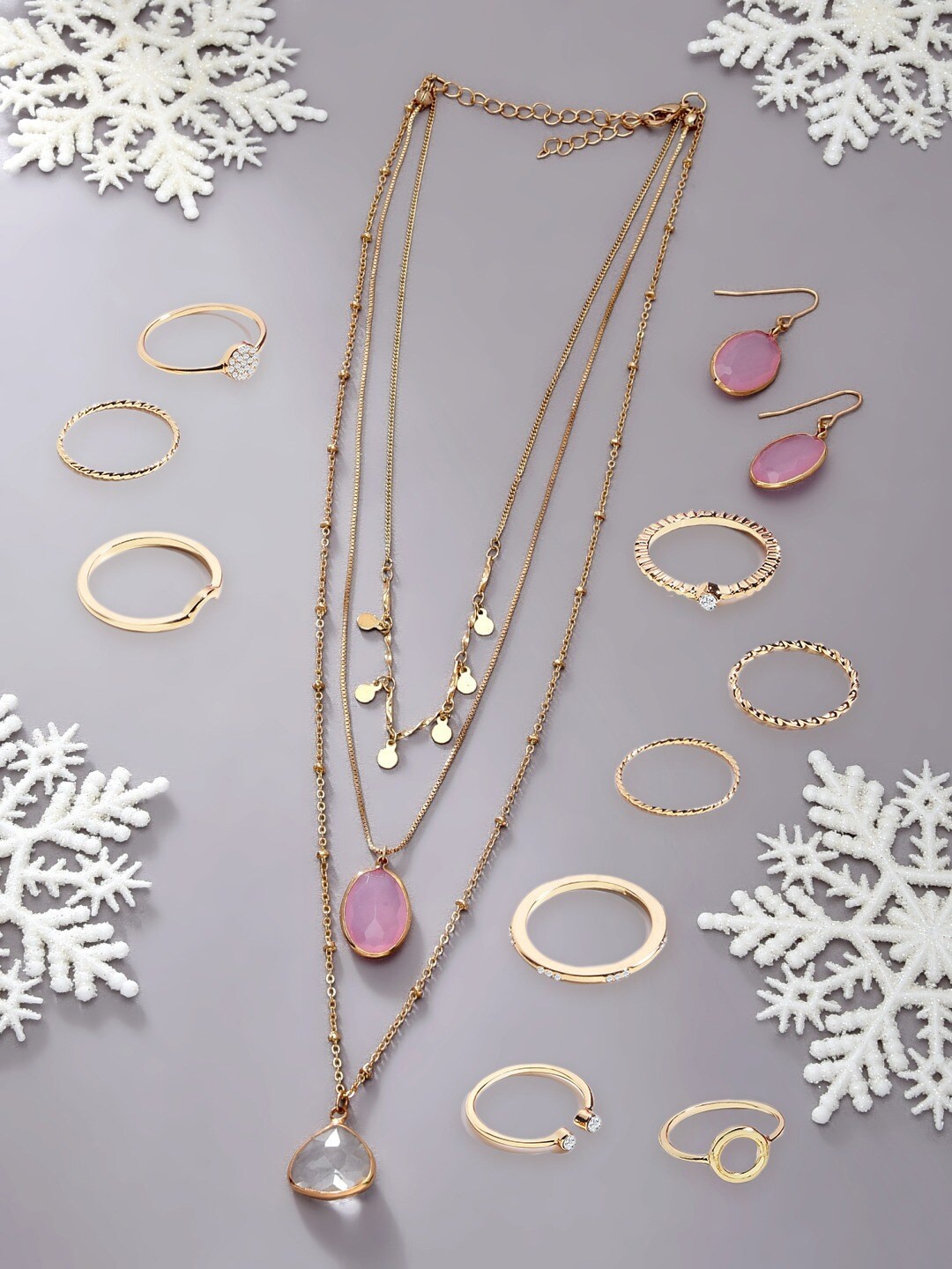 

AMI Gold-Plated Layered Chain & Ring & Earrings