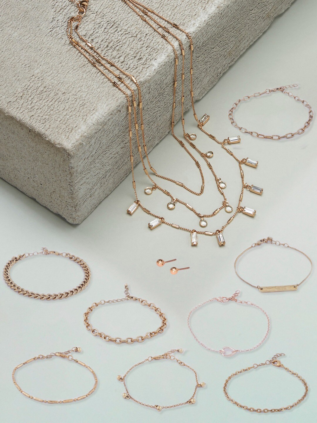 

AMI Gold-Toned Gold-Plated Layered Chain & Bracelet Set