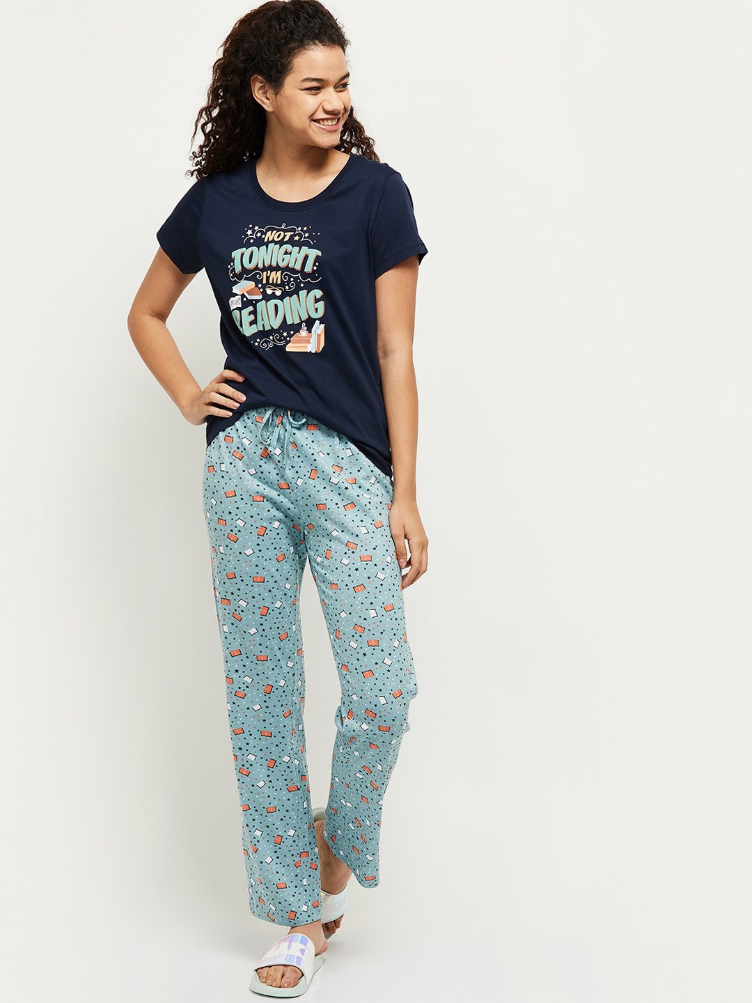 

max Women Navy Blue & Blue Printed Pure Cotton Night suit