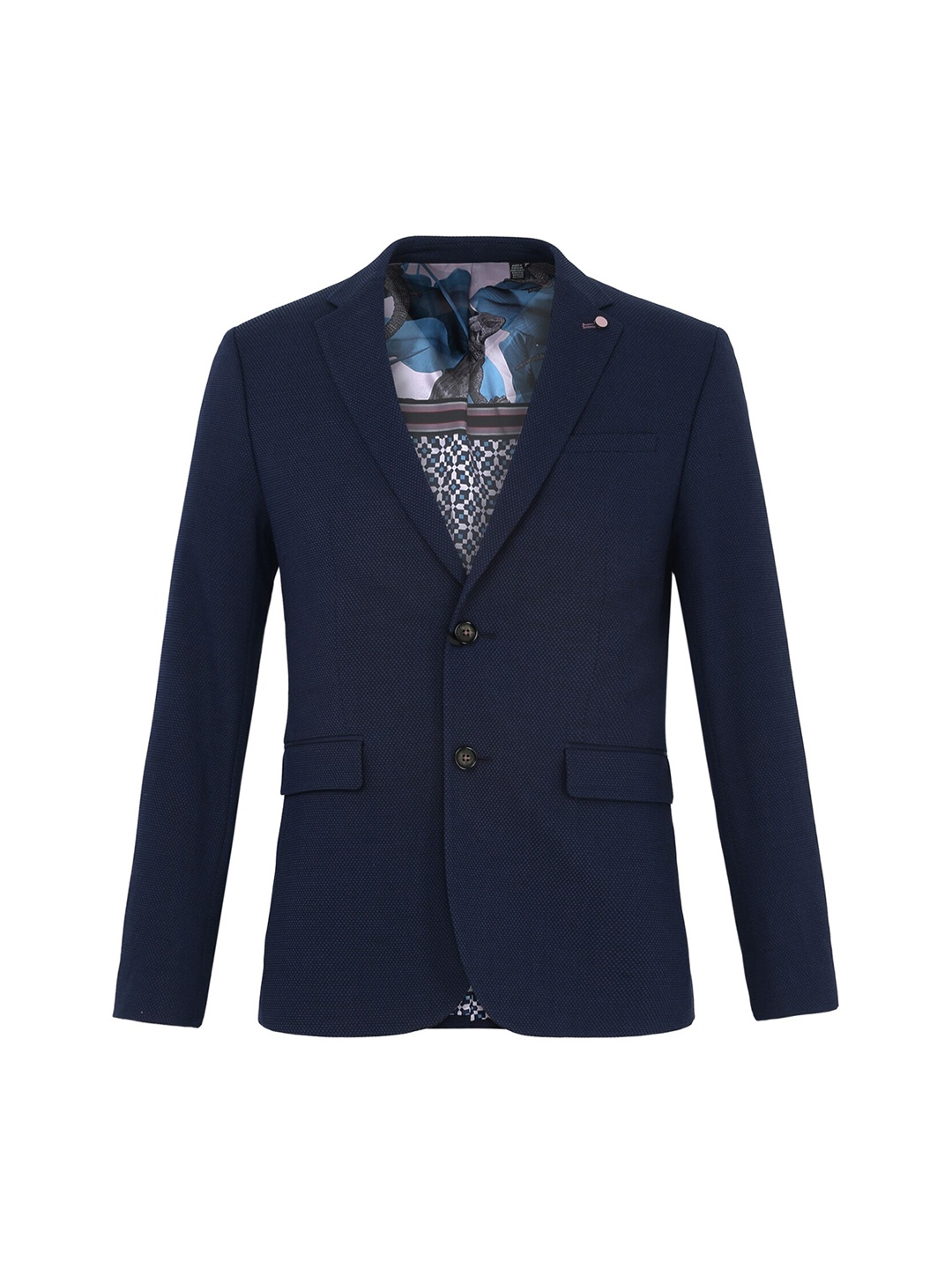 

Ted Baker Men Navy Blue Textured Pure Wool Blazer