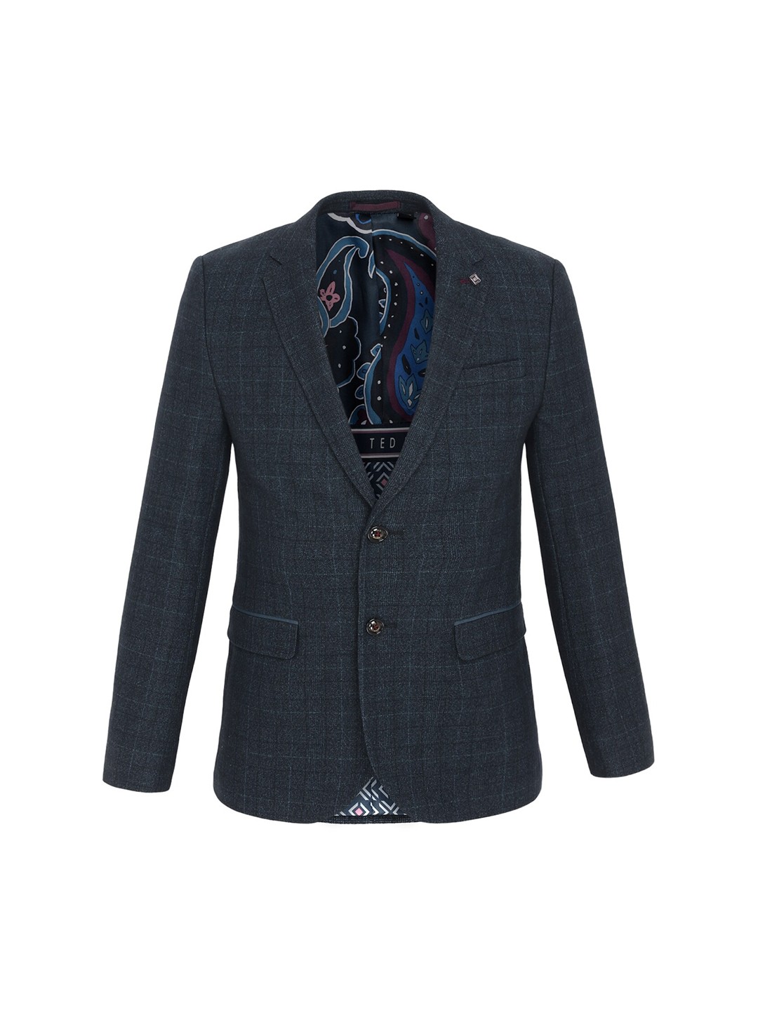 

Ted Baker Men Green Checked Single-Breasted Pure Wool Formal Blazer