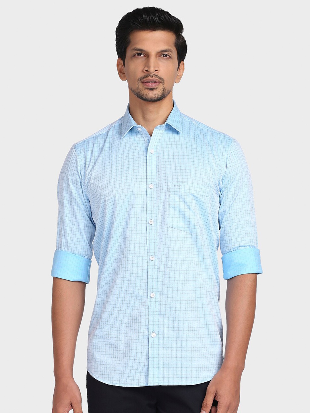 

ColorPlus Men Blue Tailored Fit Checked Casual Shirt